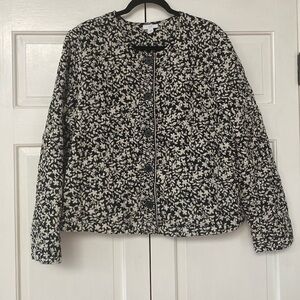 J. Jill Black White Garden Quilted Button Up‎ Long Sleeve Barn Jacket Size Large